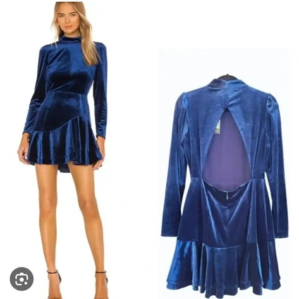 - Yumi Kim Blue Velvet Cutout Back Long Sleeve Shannon Flounce Mini dress …